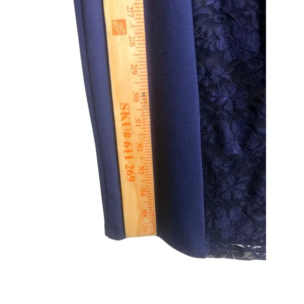 Antonio Melani Lace Dress Women Large Blue Long Sleeve Sheath Knee Length - Picture 6 of 7